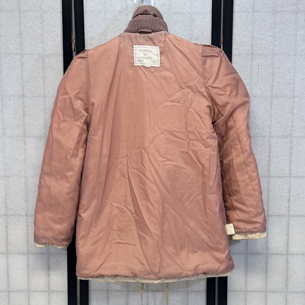 Vintage Monette Casuals Puffer Jacket 6 Zip Vest Button Up Cream Mauve Parka - Picture 6 of 14